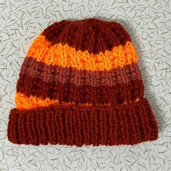 Knitted 🧶 Winter Beanie (Baby Size) pumpkin, salmon, & high visibility Orange - Picture 2 of 5